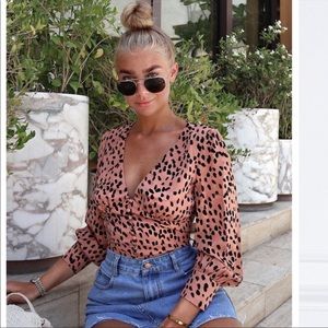 White fox snatched long sleeve top in pink/tan